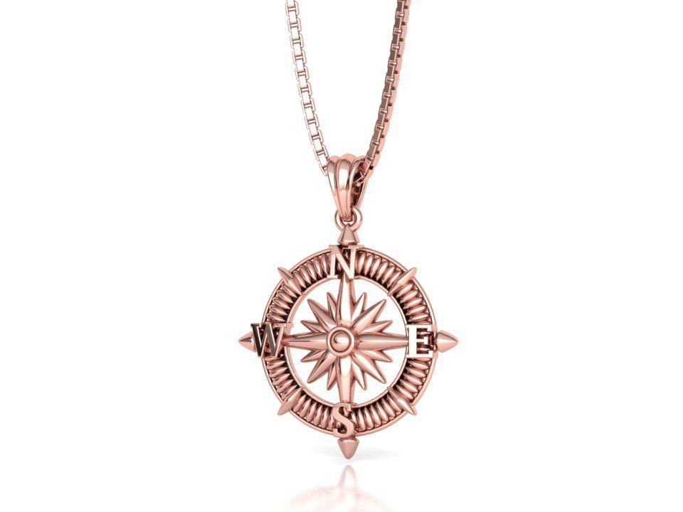 14k Solid Gold 3D Travel Compass Necklace Weight 7 Grams / 23mm Sailor Wind Rose Pendant/ Gift for Her - JewelsnGlitters