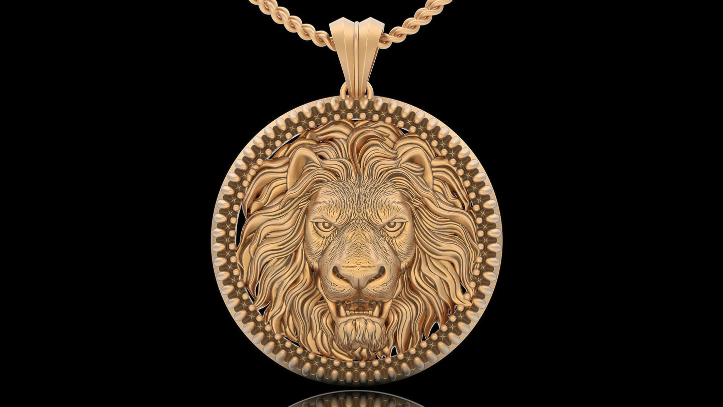 14k Solid Gold Lion Pendant / Gold Lion Necklace / Lion Head Necklace / Lion Jewelry / Lion Hand Made Necklace / Unisex Great Gift Idea - JewelsnGlitters