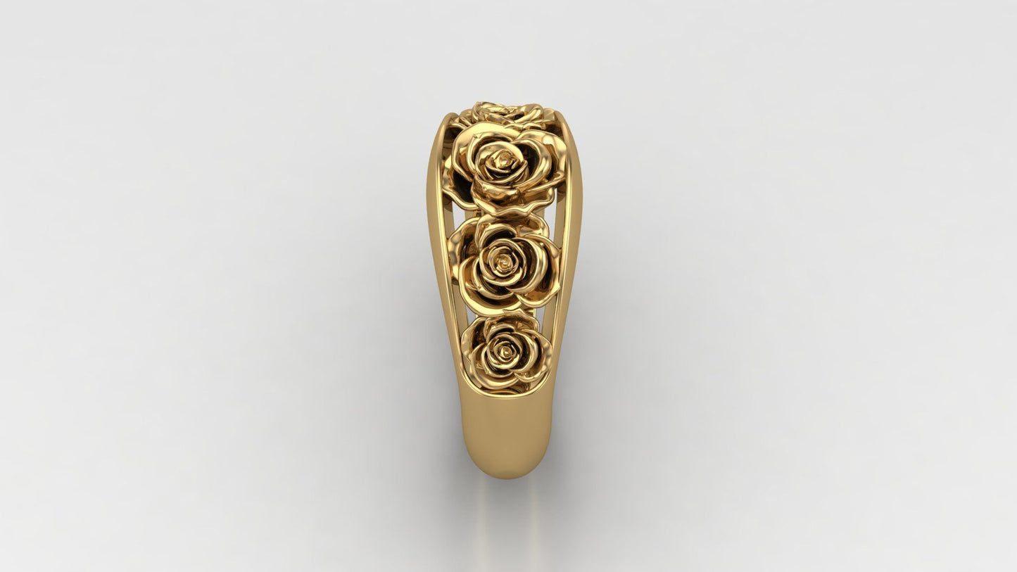 14K Solid Gold Rose Design Ring / Rose Ring for Her / Solid Gold Stackable Rose Band / Flower Rose Ring / Gift for Her