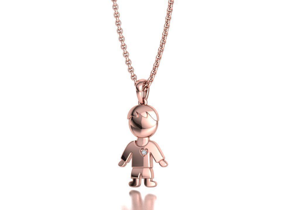 14K Solid Gold Boy Pendant with Diamond / Boy Pendant / Gift for Her