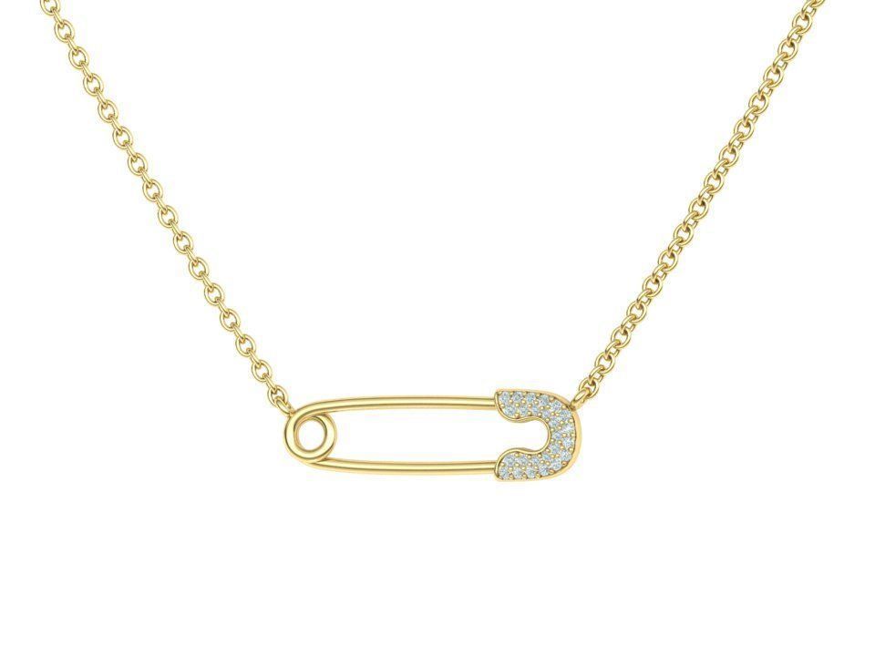 14K Solid Gold Diamond Safety Pin Necklace / Safety Pin Necklace with Diamonds / Gift for Her