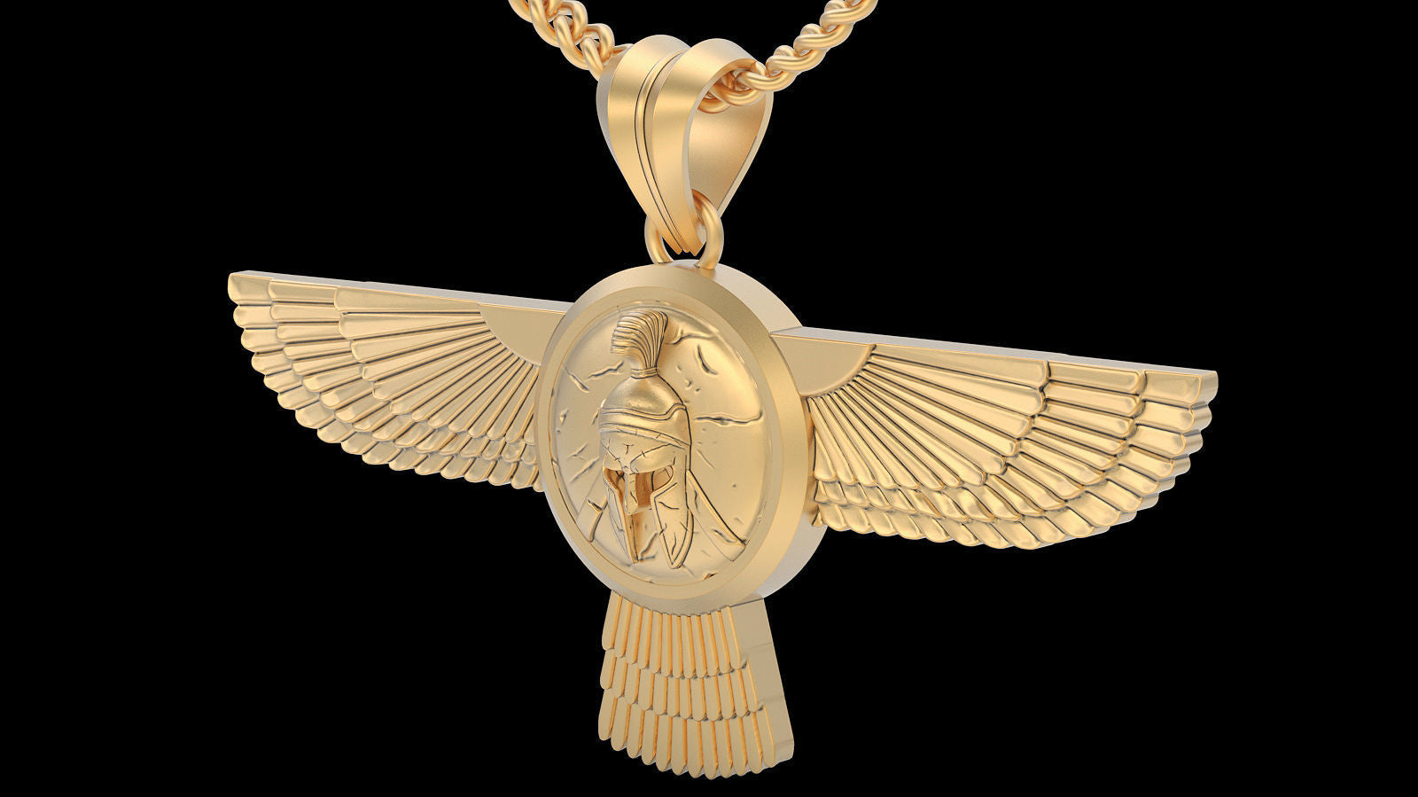 14K Solid Gold Spartacus Wings Pendant / Spartacus Gold Necklace / 14K Gold Wings Necklace / Spartacus Helmet Pendant / Great gift idea - JewelsnGlitters