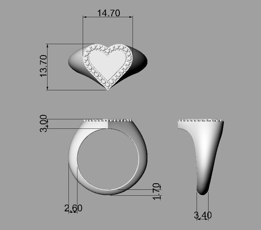 14k Solid Gold Heart Shape Diamond Signet Ring .26 Carat / Diamond Signet Ring / Gold Signet Ring for Her / Signet Diamond Ring