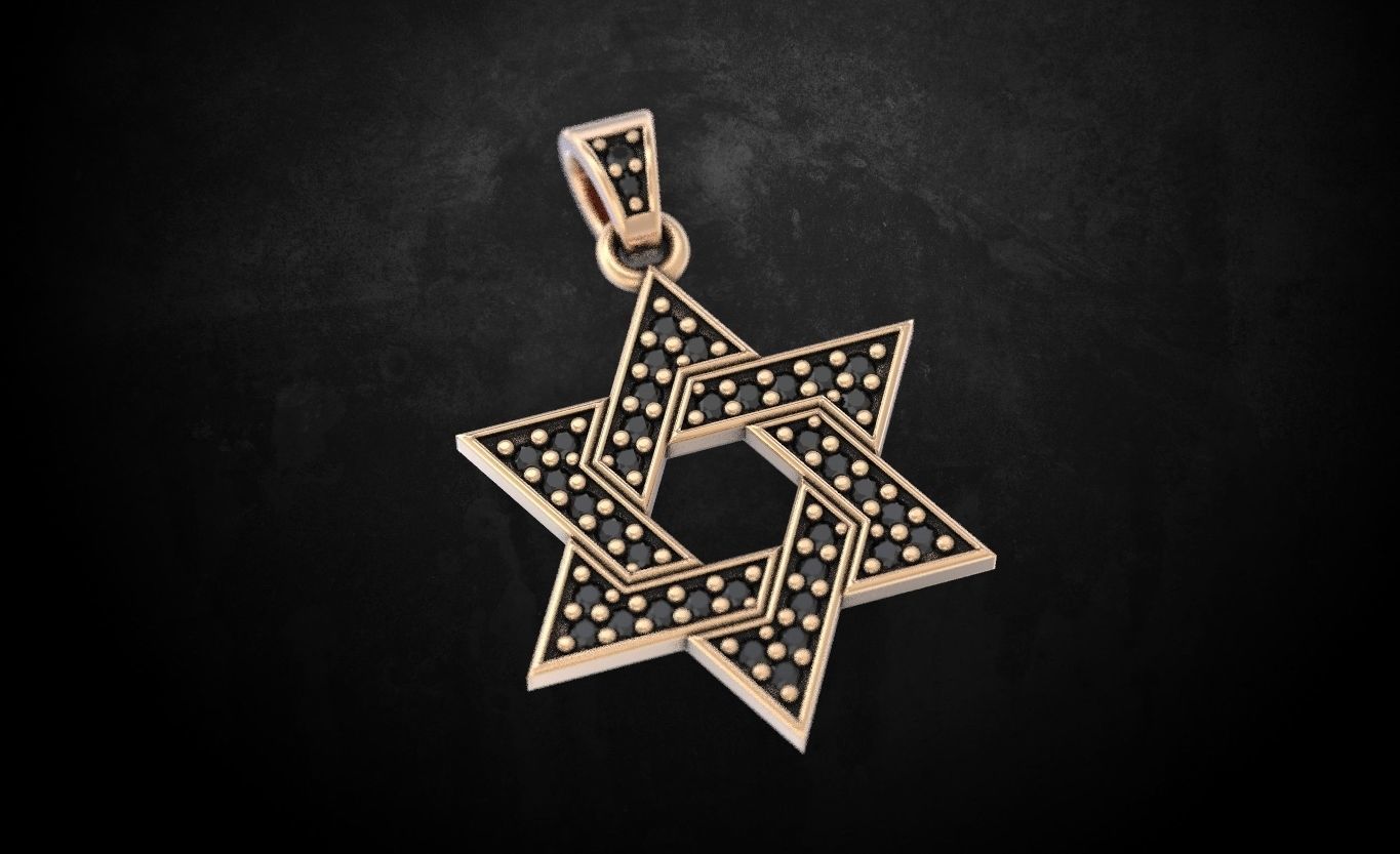 14K Gold Black Diamond Star of David Pendant 0.40 Carat / Star of David Diamond Necklace / Diamond Jewish Star Necklace with Black Diamonds