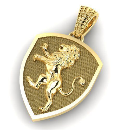 14K Solid Gold Shield Pendant with Heraldic Lion 16 Grams / Shield Necklace with Lion / Unisex Shield Necklace /32mm X 25mm