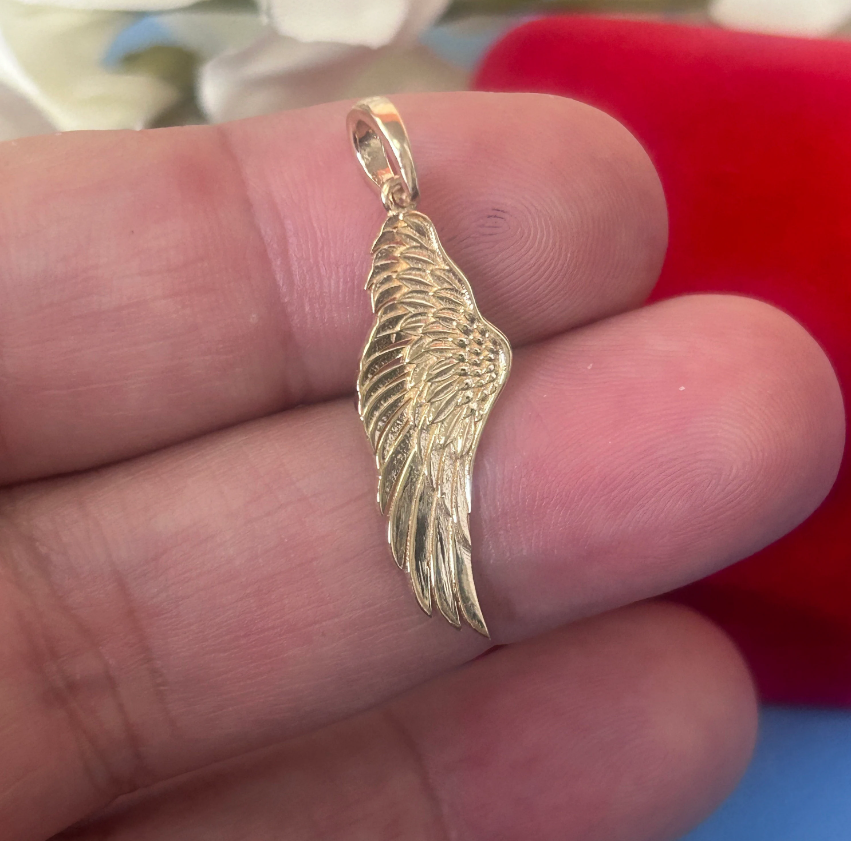 14K Solid Gold Angel Wing/ Gold Angel Wing Pendant / Gold Angel Wing Necklace / Minimalist Angel Gold Wing for Her