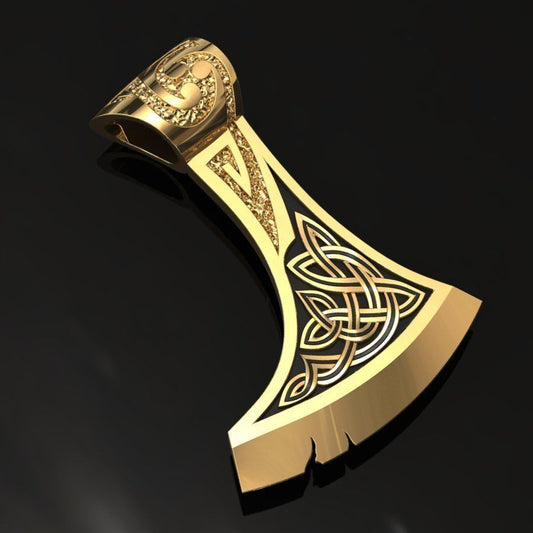 Test 14K Solid Gold Celtic Design Axe Pendant