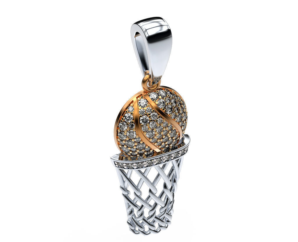 14K Solid Gold Basketball Hoop Pendant with Diamonds / Diamond Basketball Hoop / Unique Gift Idea