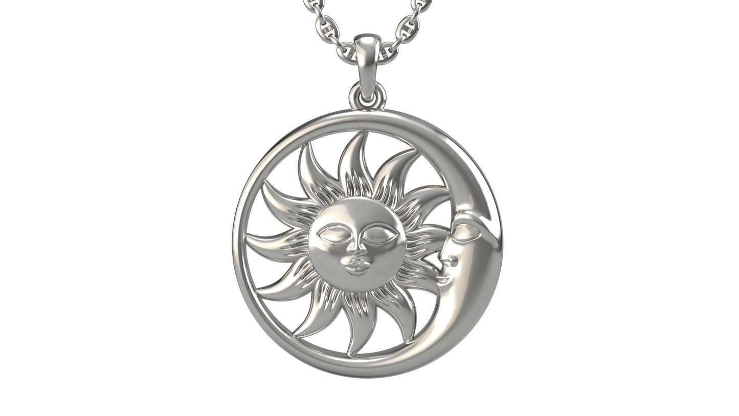 14K Solid Gold Sun and Moon Pendant / Sun and Moon Pendant for Her / Sun with Moon Pendant / Gift for Her / 10 Grams