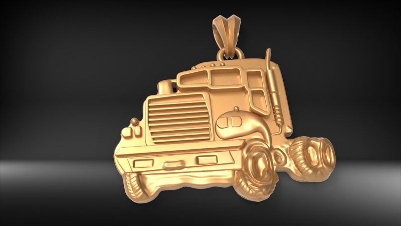 14K Solid Gold Truck Pendant / Truck Gold Necklace / 14K Solid Yellow Gold Truck Necklace 30 Grams / 33mm X 26mm / Gift for Him