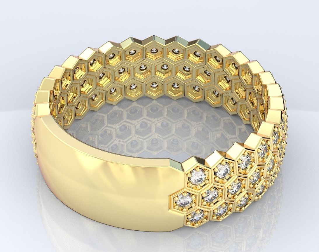 14K Solid Gold Diamond 3 Row Honeycomb Wedding Band / Gold Honeycomb Ring / Gold Honeycomb Diamond Ring / Honeycomb Lady's Ring