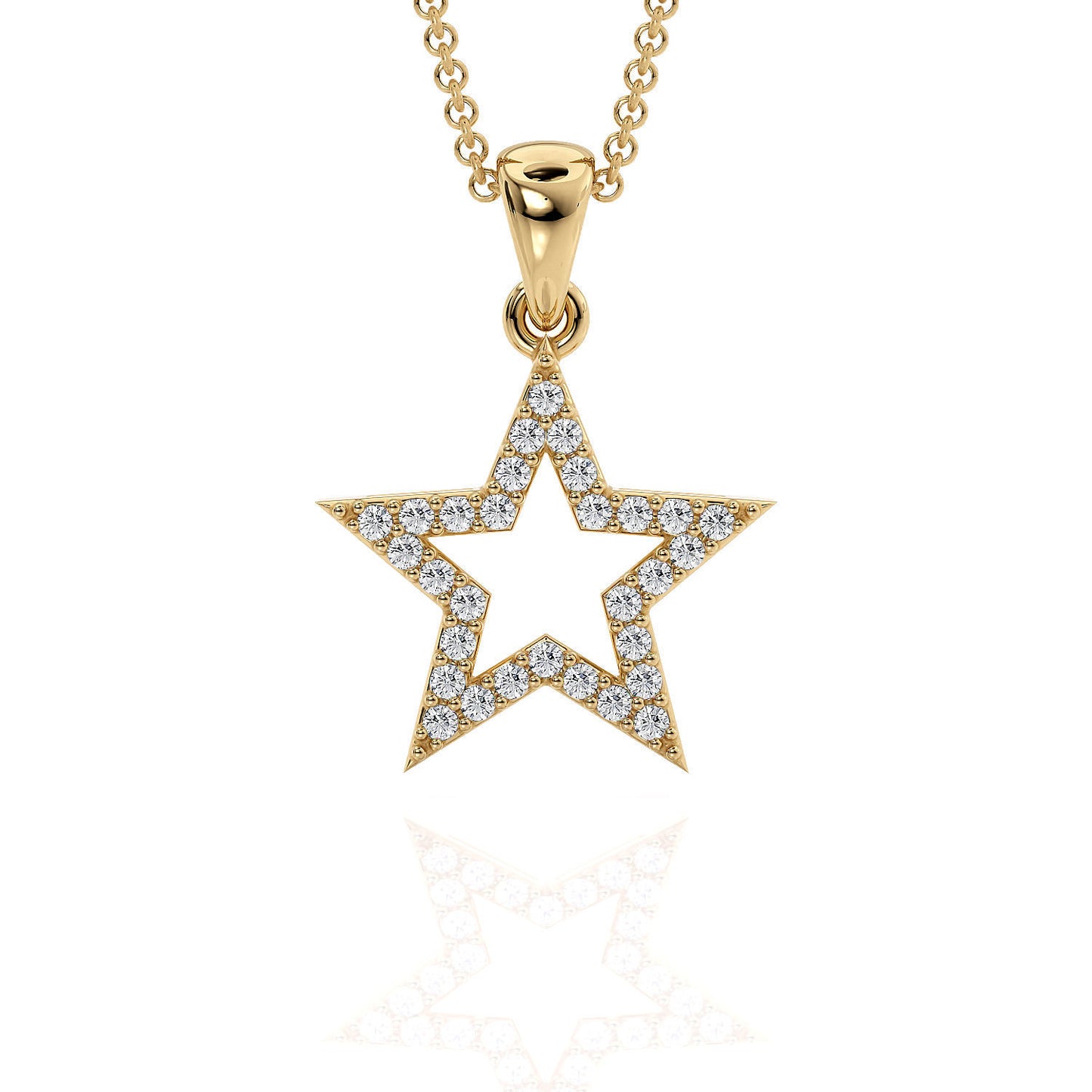 14K Solid Gold Diamond Star Pendant / Star Pendant with Diamonds / Gift for Her