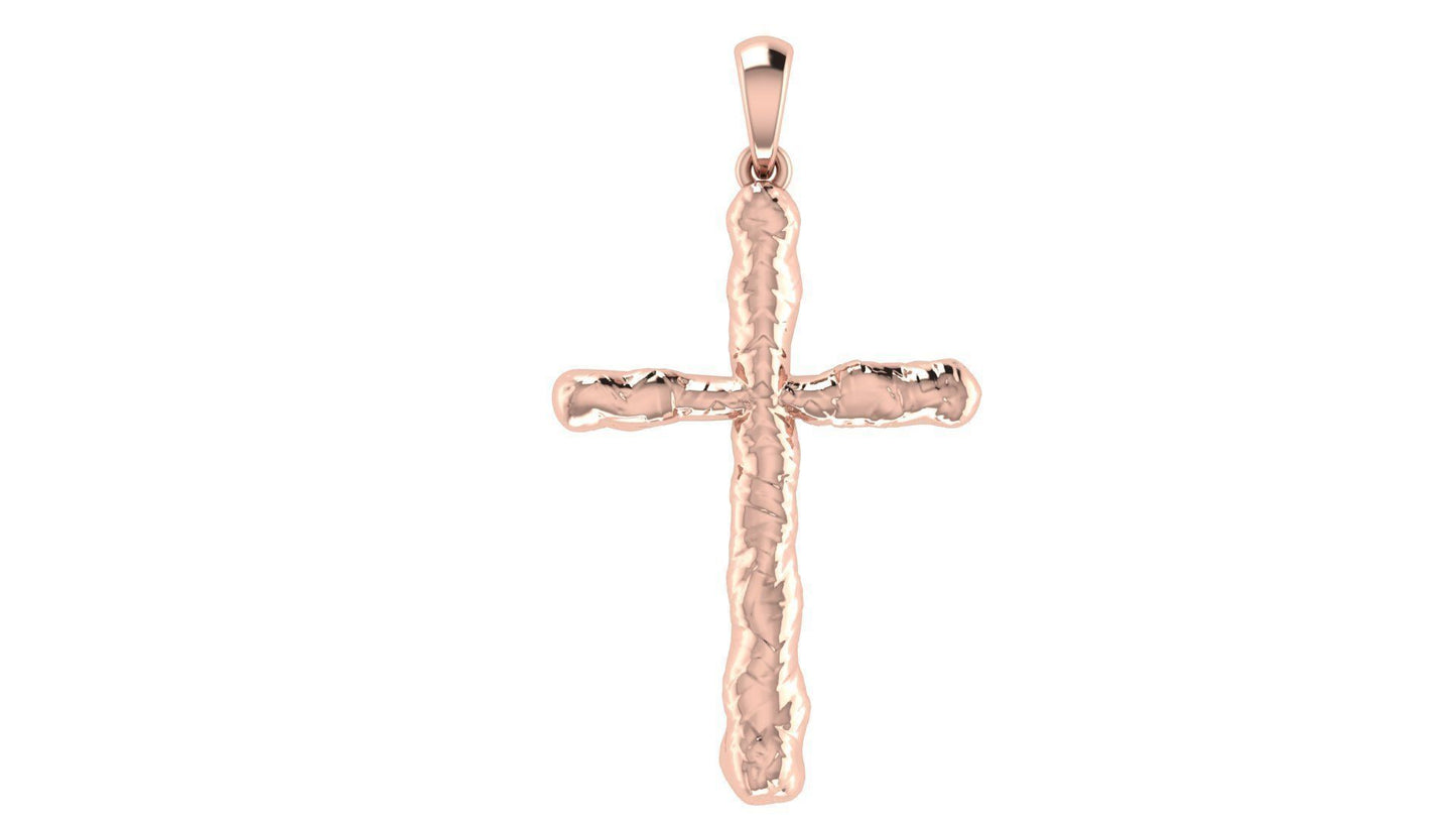 14K Solid Solid Gold Hammered Cross Necklace / Crucifix irregular hammered Pendant / Religious Necklace For Women / For Men 30mm x 21mm