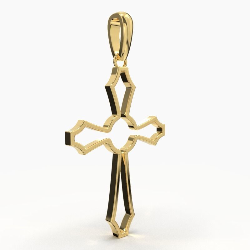 14K Solid Gold Cross Pendant / Unique Design Cross Pendant / Unisex Cross Pendant / Gift for Her