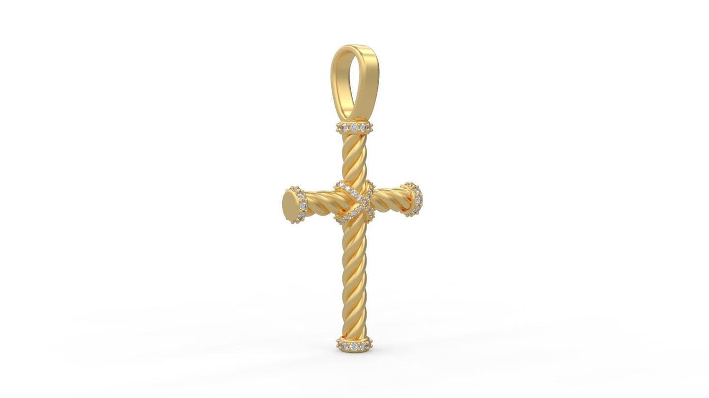 14k Solid Gold Rope Design Diamond Cross 1 Carat / Diamond Rope Crucifix Pendant Diamond Rope Design Cross / Unisex Gold Cross 14 Grams