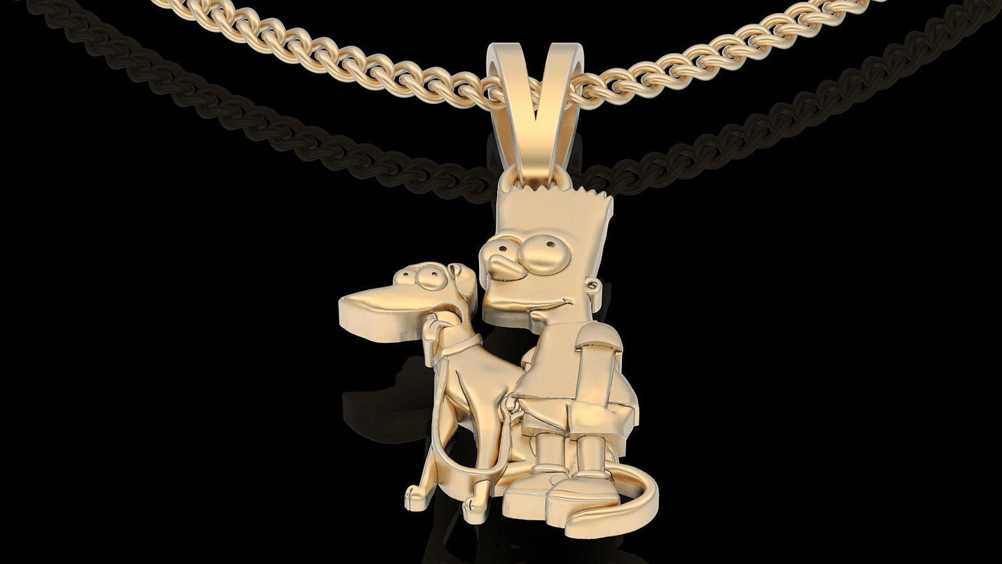 14K Solid Gold Bart Simpson Pendant / Simpsons Gold Necklace / Solid Gold Bart Simpson Necklace / Unisex Simpson Pendant