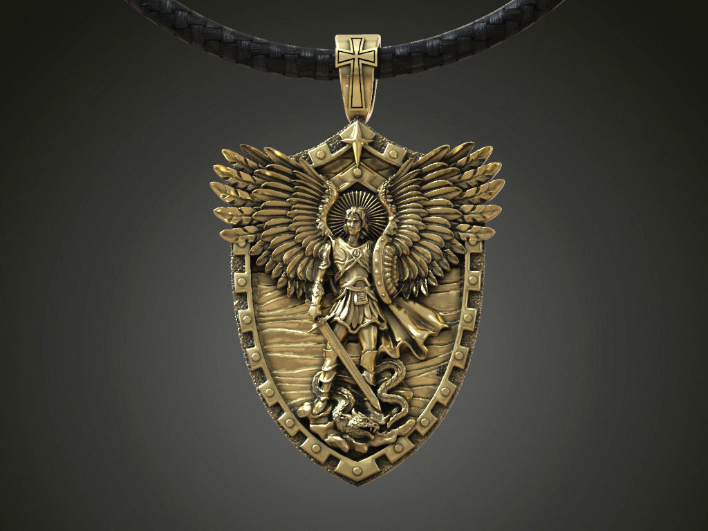 14K Solid Gold Saint Michael Pendant / Gold Necklace / 14K Solid Yellow Gold St. Michael Necklace 13 Grams / Unisex Necklace