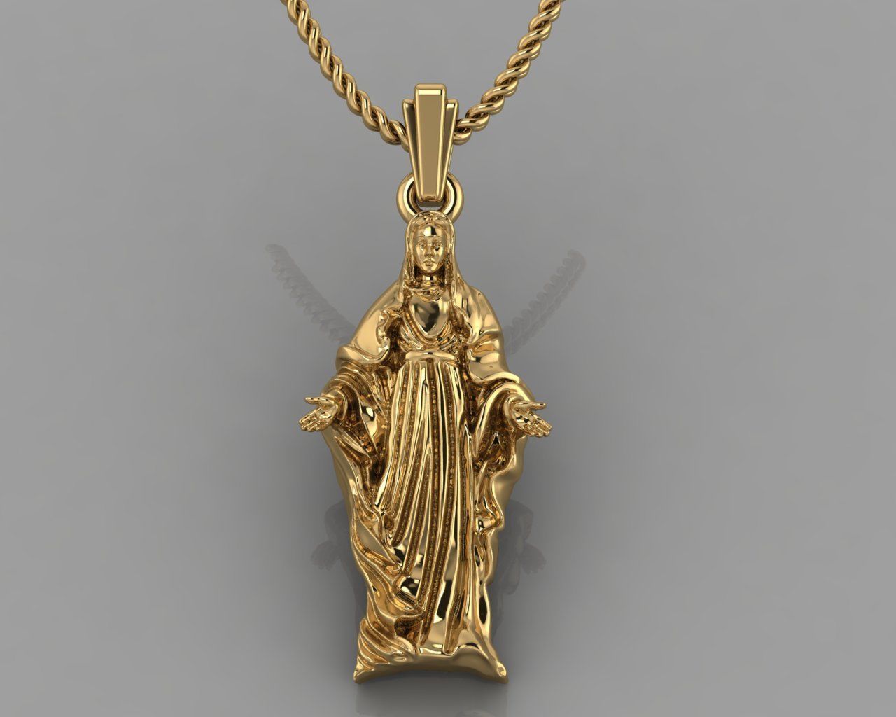 14K Solid Gold Gold Mary Virgin Pendant  / Gold Virgin Mary Necklace / 14K Solid Yellow Gold Saint Mother Mary Necklace / Religious Gift