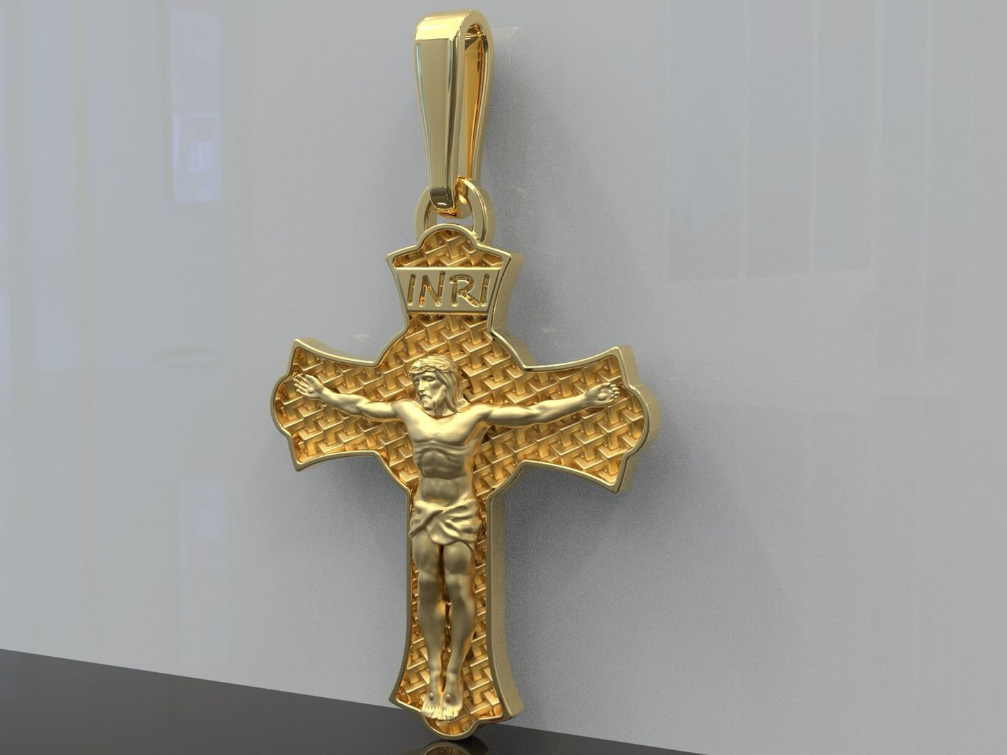 14K Solid Gold Jesus Pendant / Gold Cross Pendant / Gold Cross / Unisex Cross Pendant