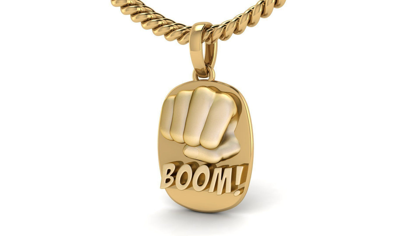 14K Solid Gold BOOM Fist Pendant / Gold Fist Necklace / 14k Gold Fist Necklace / Fist Jewelry / Unisex Necklace - JewelsnGlitters