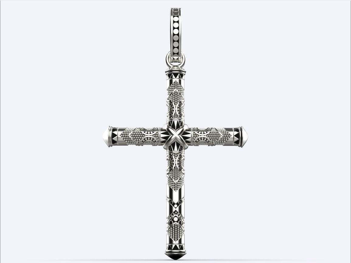 14K Solid Gold Design Cross Necklace / Crucifix Pendant with Design / Religious Unisex Cross / For Men 45mm x 26mm - 6.50 Grams