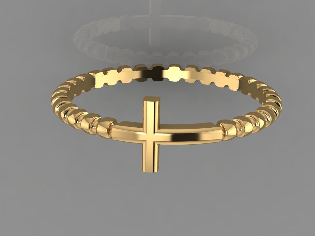 14k Solid Gold Cross Ring with Balls / Gold Cross Ring Dainty Ball Ring with Ball / Minimalist Cross Ring for Her / Religious Ring for Her