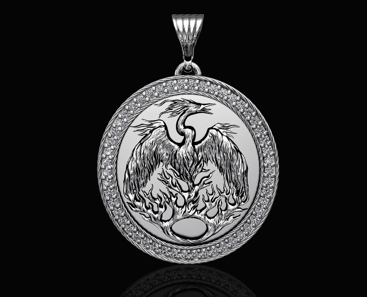 14k Solid Gold Phoenix Pendant with Diamonds / Diamond Phoenix Round Necklace / Diamond Phoenix Necklace / Diamond Phoenix Bird Jewelry - JewelsnGlitters