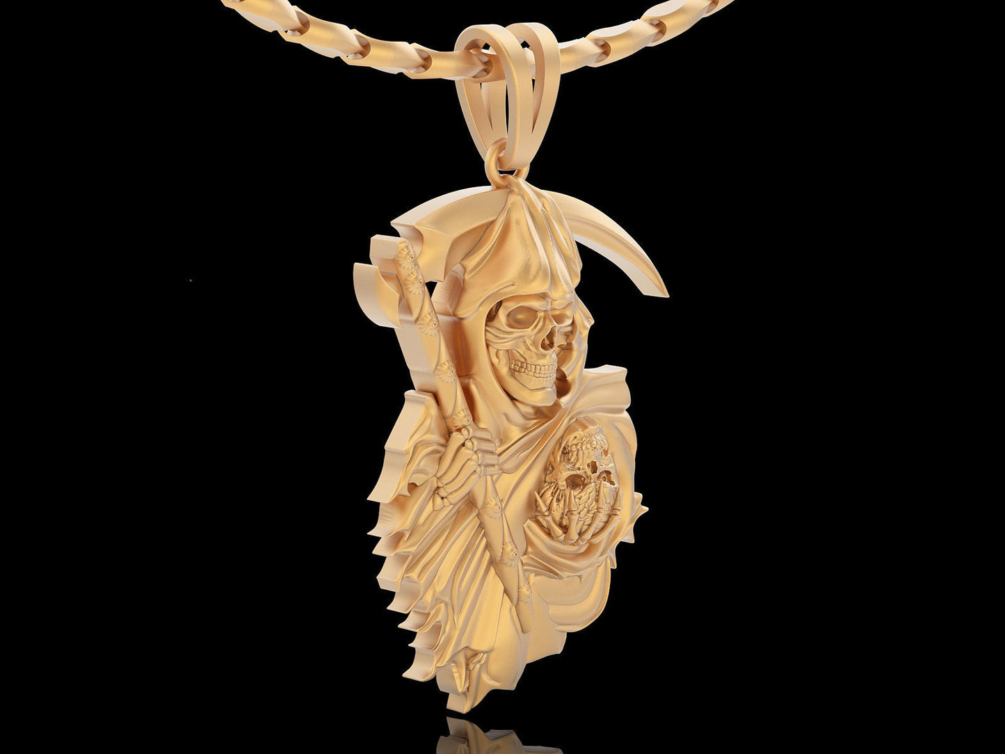 14K Solid Gold Angel of Death Pendant Gold Death Angel Necklace / Death Skull Pendant / Unisex Pendant