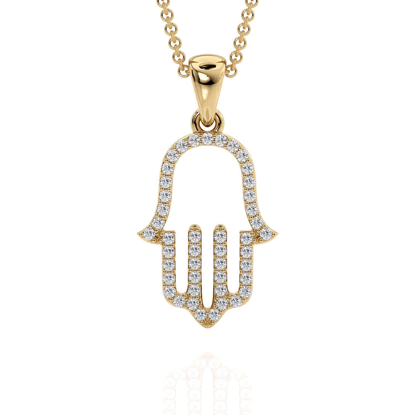 14K Solid Gold Diamond Hamsa Hand Pendant / Hamsa Diamond Charm on Necklace / Gift for Her