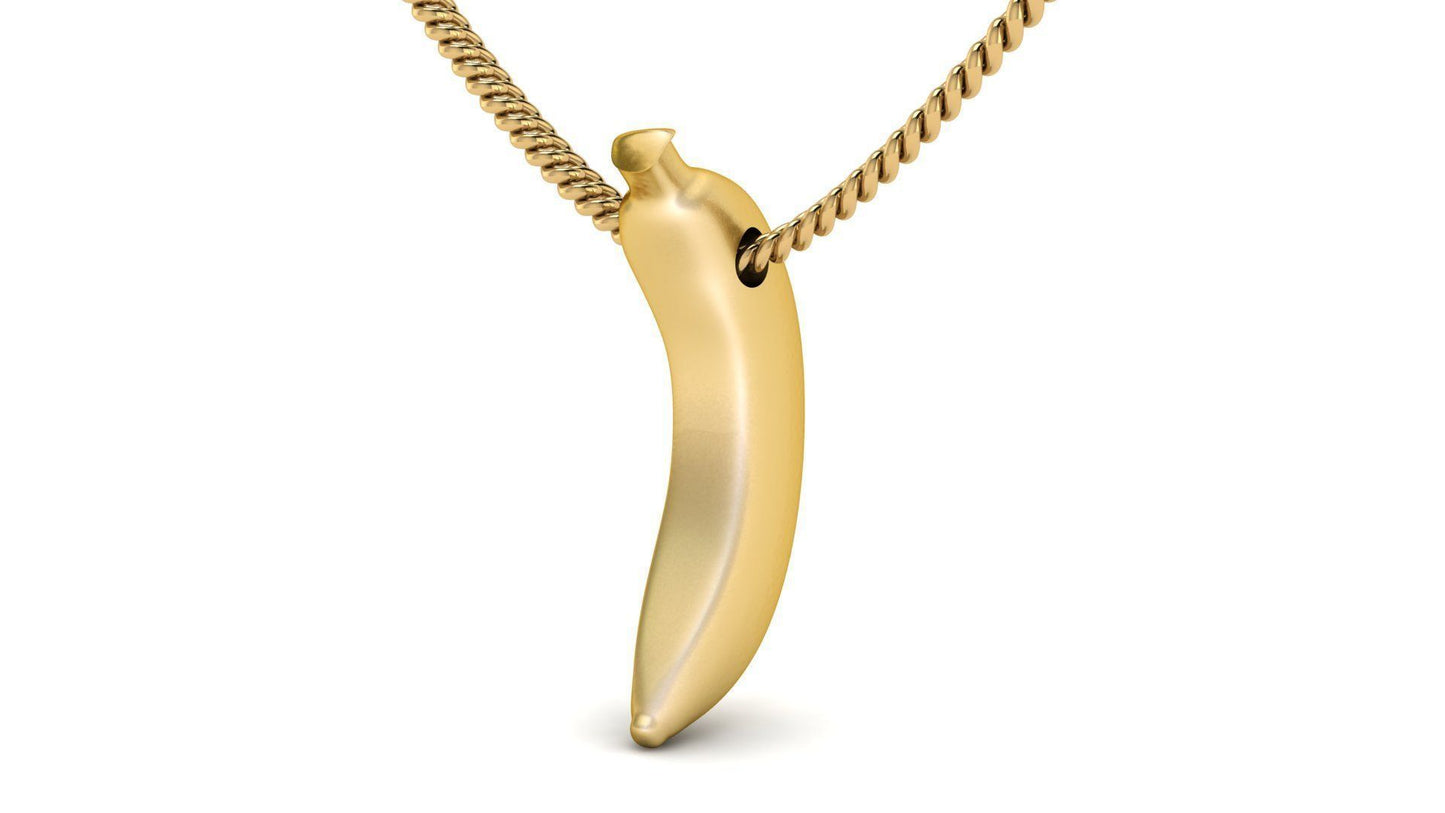 14K Solid Gold Banana Necklace / Gold Banana Pendant / Gold Banana Unisex Pendant / Banana Fruit Pendant / 20mm X 4mm / Gift for Her - JewelsnGlitters