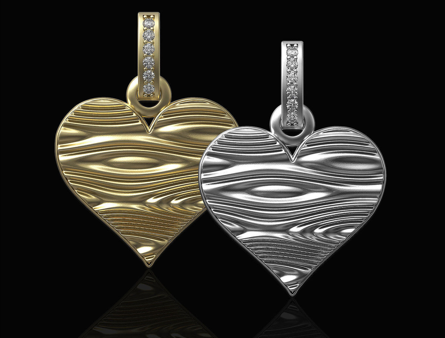 14K Solid Gold Heart Pendant with Diamonds / Diamond Heart Pendant / Textured Heart Pendant with Diamonds / Gift for Her