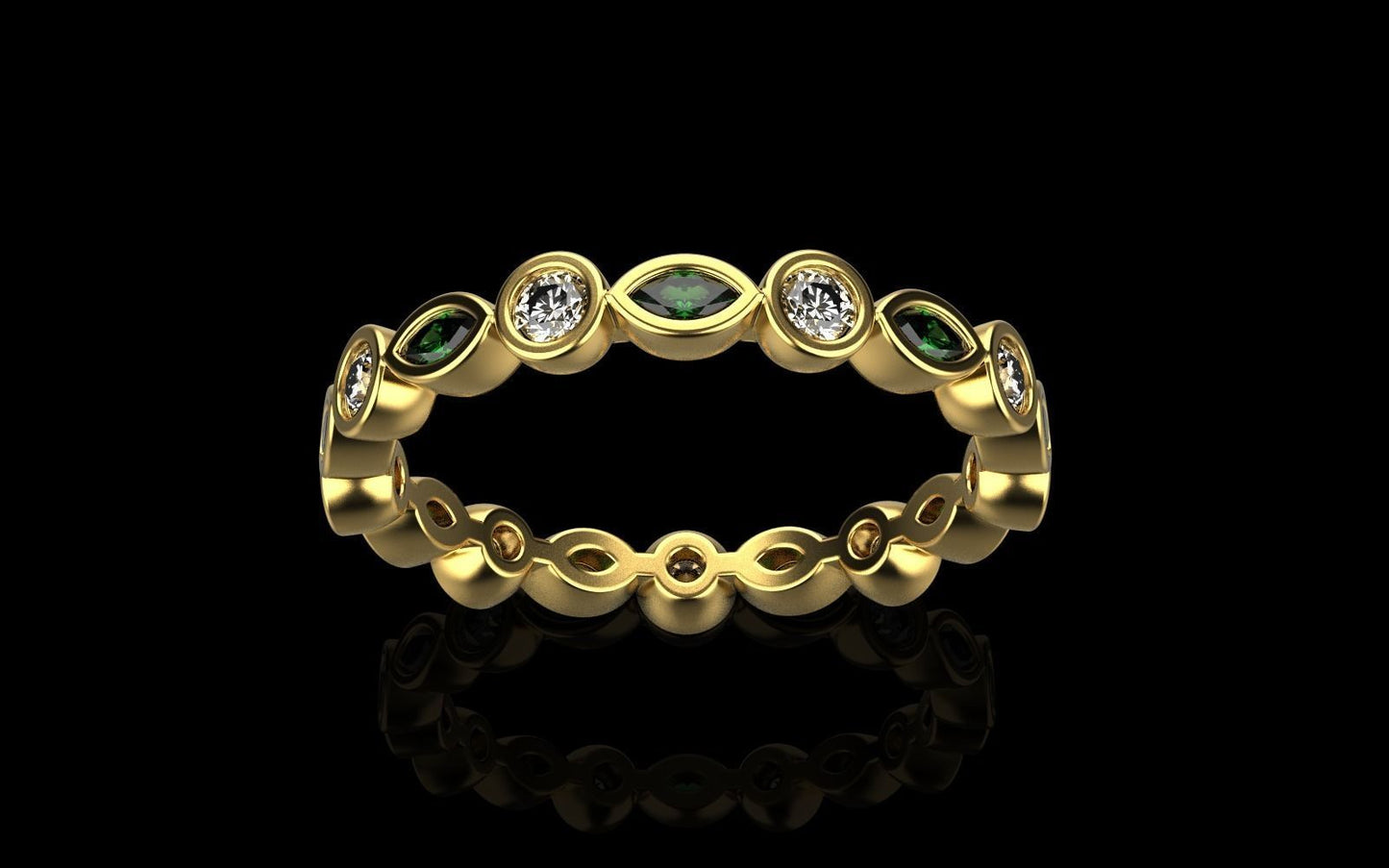 14K Diamond Solid Gold Marquise Eternity Ring / Emerald and Diamond Eternity Ring / Full Eternity Diamond Ring / Gift for Her (Copy)