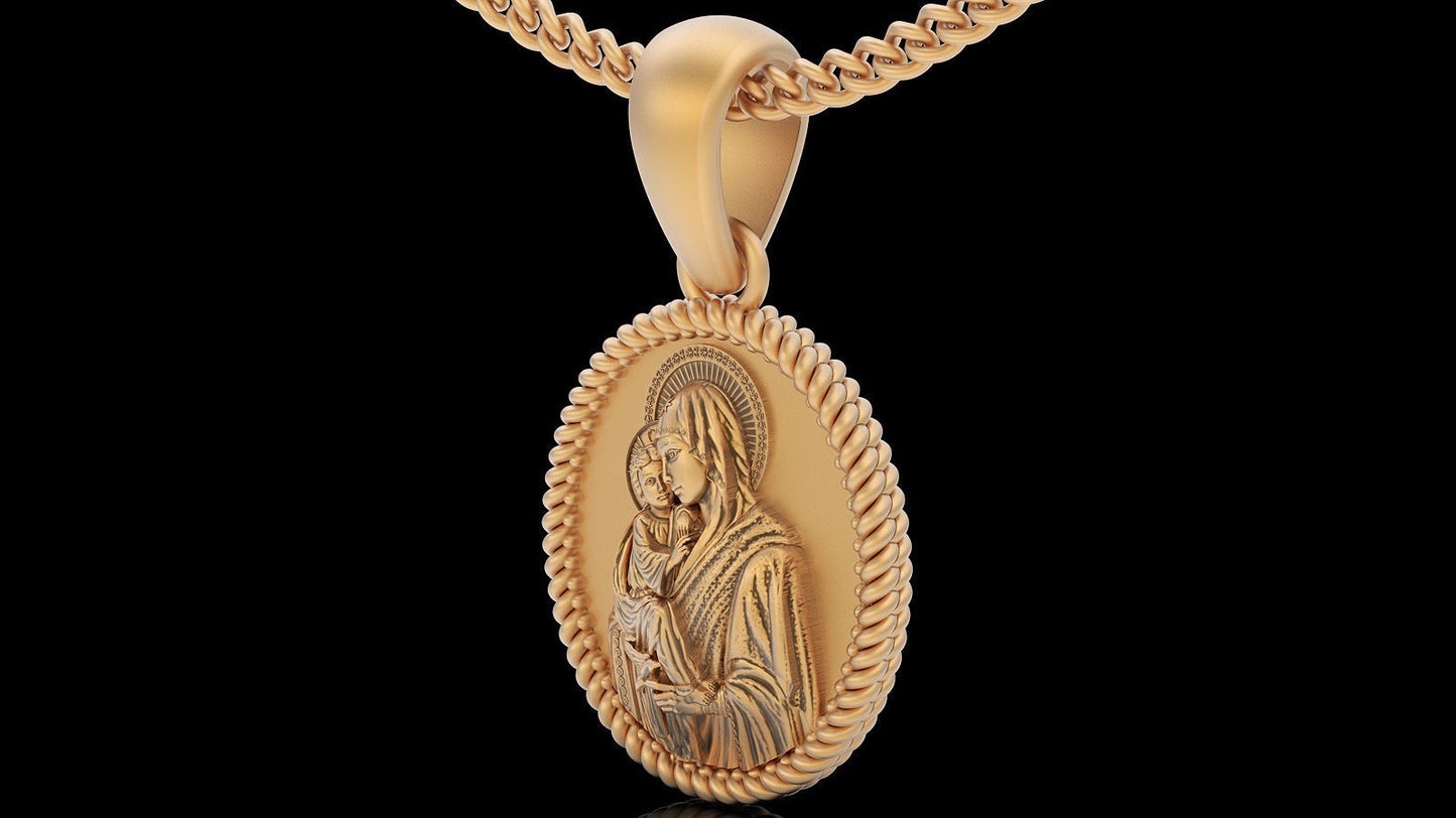 14K Solid Gold Necklace Gold Mary Virgin Pendant / Gold Miraculous Medal Necklace / 14K Solid Yellow Gold Saint / Mother Mary Necklace - JewelsnGlitters