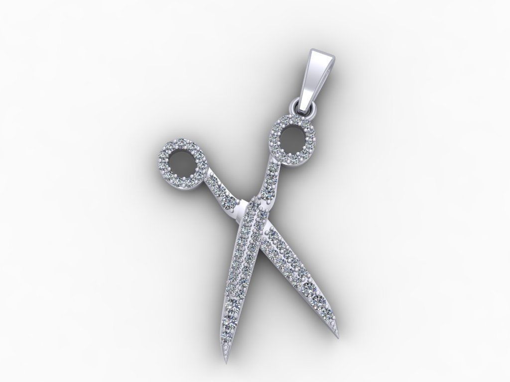 14K Solid Diamond Scissors Pendant  / Diamond Scissors Necklace / Scissors Jewelry for Her / Gift for Her - JewelsnGlitters