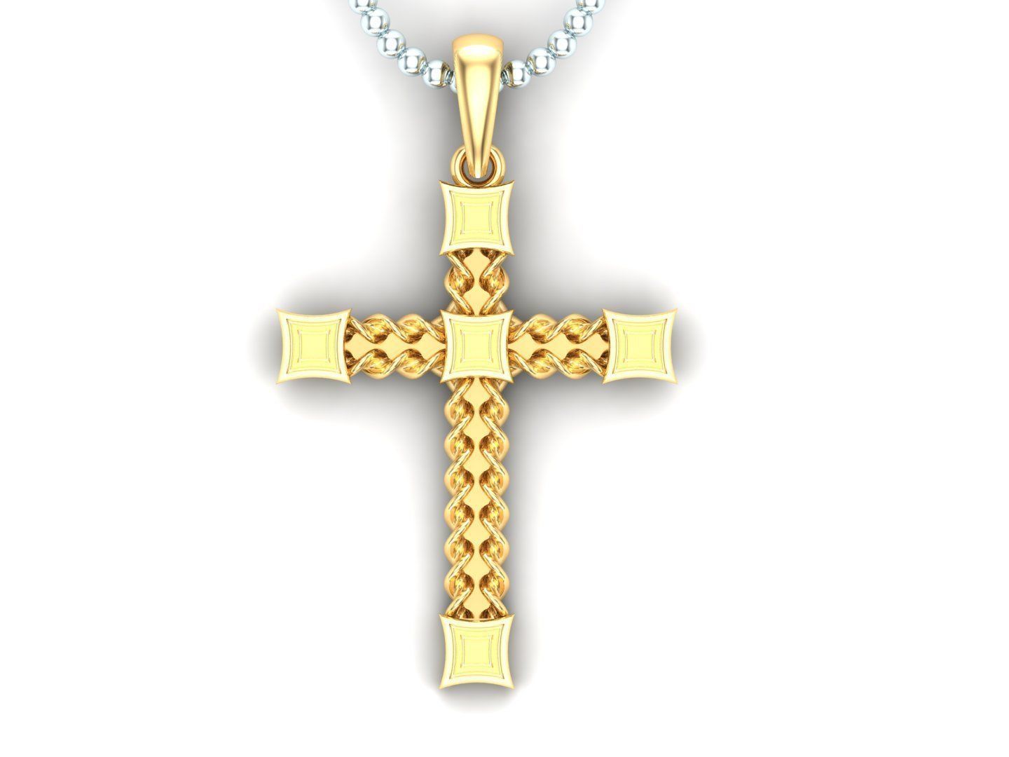 14K Solid Yellow Gold Cross Necklace / Crucifix Cross Pendant / Unisex Religious Necklace 44mm X 34mm / Gift for Her