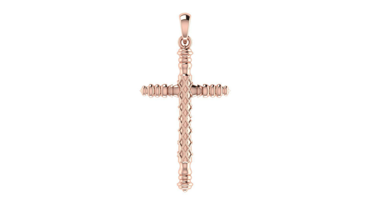 14K Solid Solid Gold Unique Design Cross Necklace / Crucifix Simple and Classic Pendant / Religious Necklace For Women / For Men 35mm x 24mm