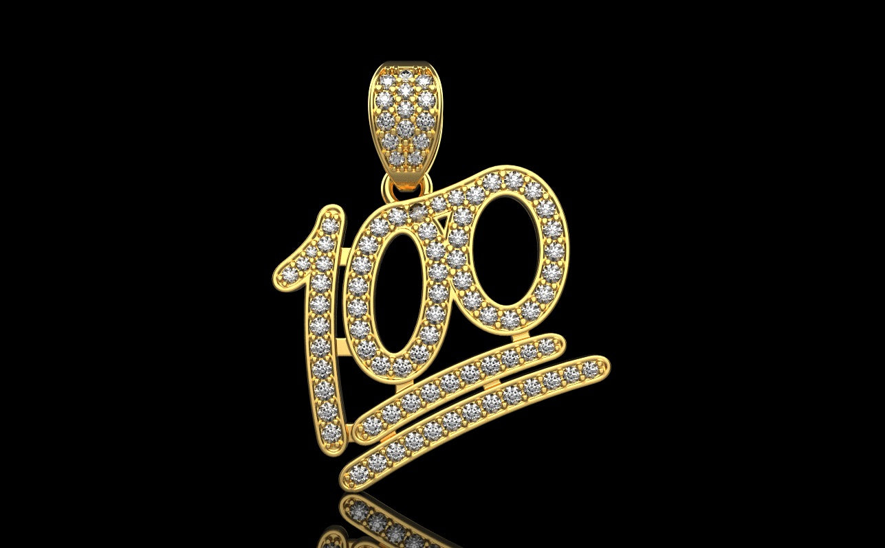 14K Solid Gold Diamond Number 100 Pendant / Diamond 100% Diamond Pendant / Number 100 Diamond Pendant / Unisex 100 Number Pendant