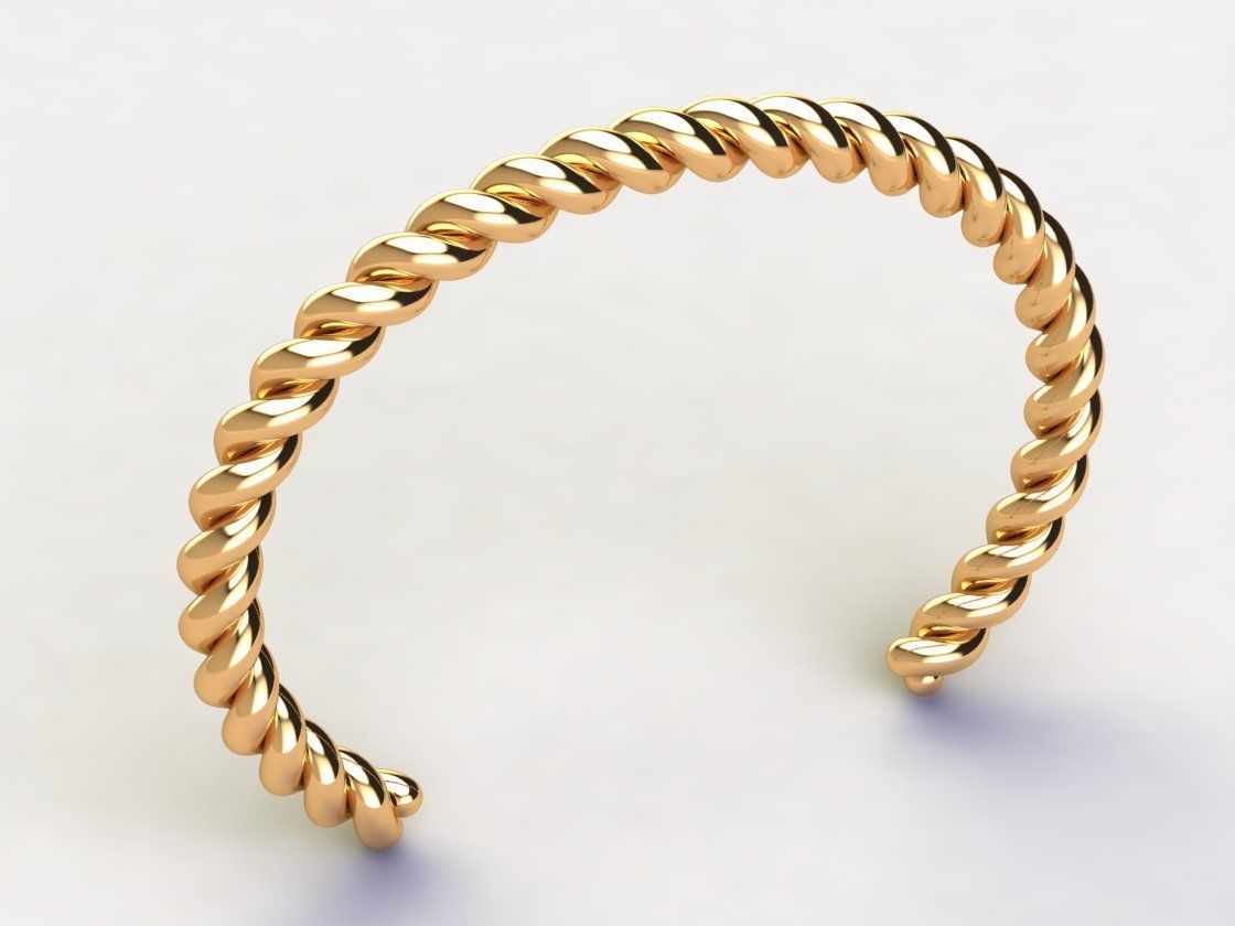 14K Solid Gold Twisted Cuff Bracelet / Gold Twisted Cuff Bracelet / 14K Gold Cuff Bracelet / Gift for Her / Inner Diameter 70mm X 57mm