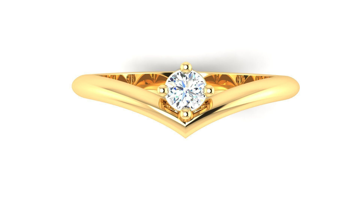 14K Solid Gold Chevron Diamond Ring / 0.10 Carat Diamond Statement Ring for Her / Gift for Her