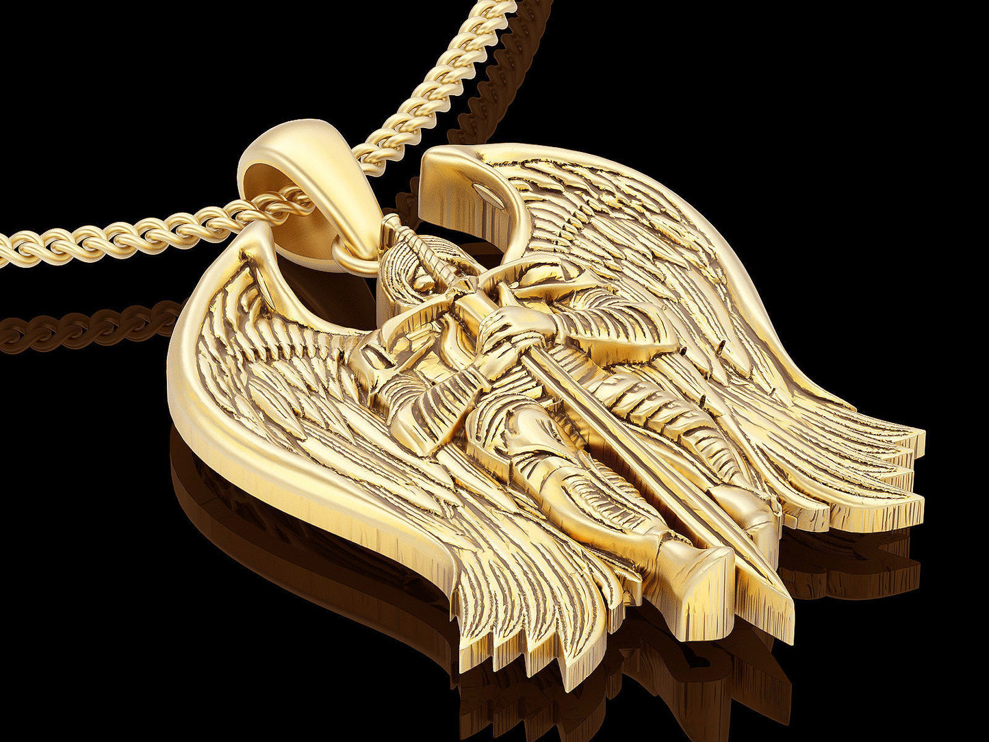 14K Solid Gold Angel Warrior with Sword / Gold Warrior and Sword / Gold Warrior Angel with Sword / Gift for Him / Gold Pendant for Him