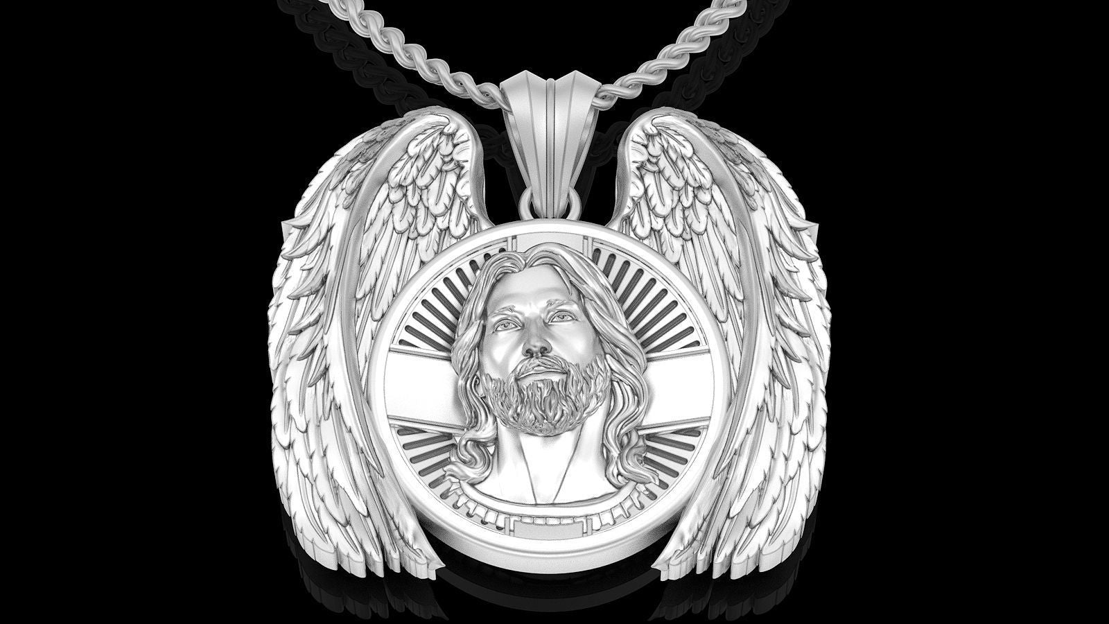 14K Solid Gold Jesus Angel Pendant / 14K Solid Yellow Gold Angel Jesus Necklace / 26.35mm Diameter / 20 Grams / Gift for Her - JewelsnGlitters