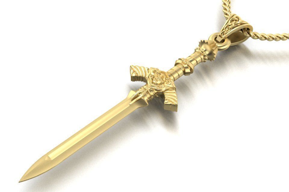 14k Solid Gold Sword Necklace / Gold Sword  / Solid Gold Sword / Pendant on Sword / Unisex Pendant / Stylish Gold Sword Necklace