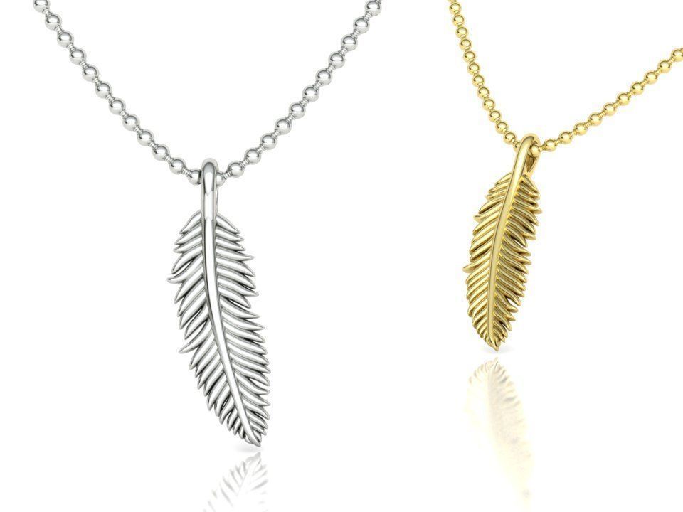 14K Solid Gold Feather Pendant / Gold Feather Necklace / 14K Gold Feather Pendant for Her / Feather Necklace for Her / 21mm X 5mm - JewelsnGlitters