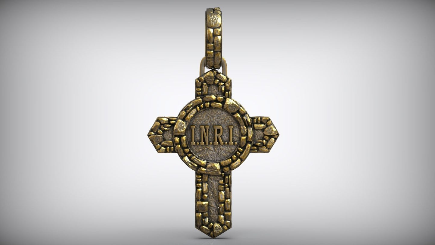 14K Solid Gold Jesus Christ Pendant / Jesus Christ Crown Thorns Catholic Stone Cross / Unique Cross Pendant / Great Gift Idea