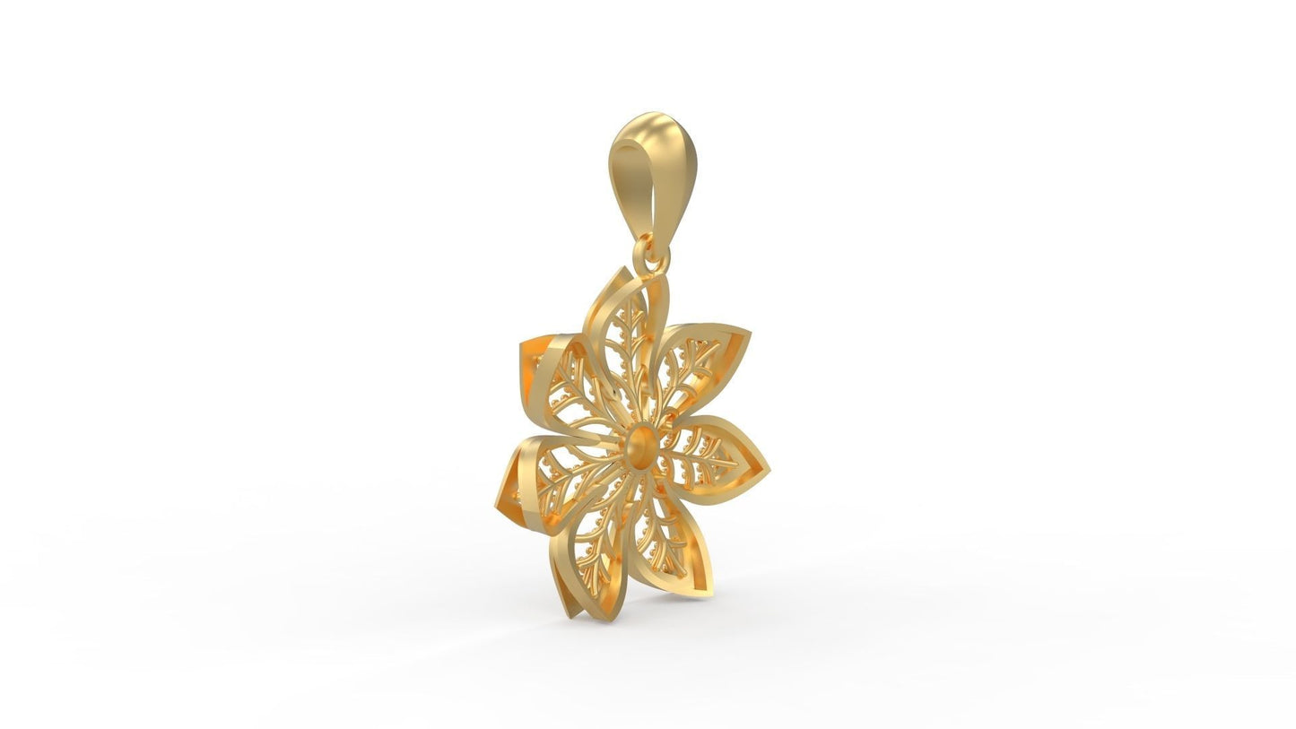 14K Solid Gold Flower Necklace / Gold Flower Pendant / Gold Flower Jewelry for Her / Gift for Her