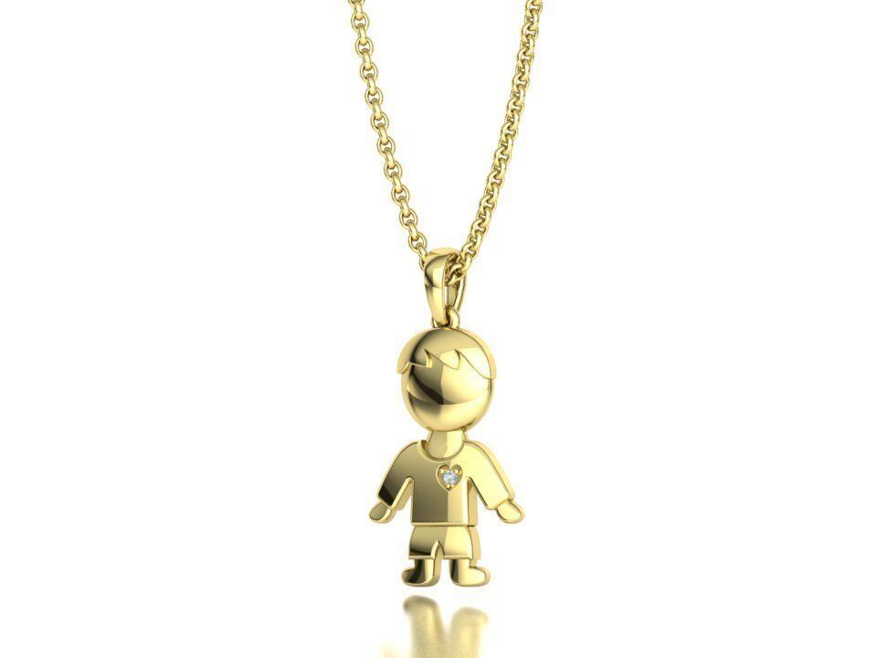 14K Solid Gold Boy Pendant with Diamond / Boy Pendant / Gift for Her