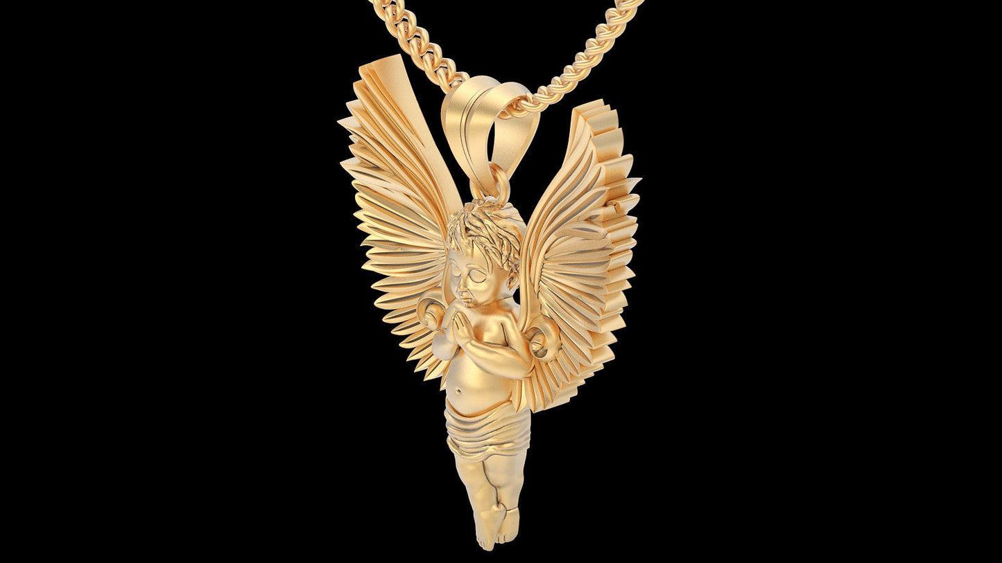 14K Solid Gold Praying Baby Angel Necklace / Gold Praying Angel Pendant / 14K Gold Angel Necklace for Her / Solid Gold Praying Angel for Her