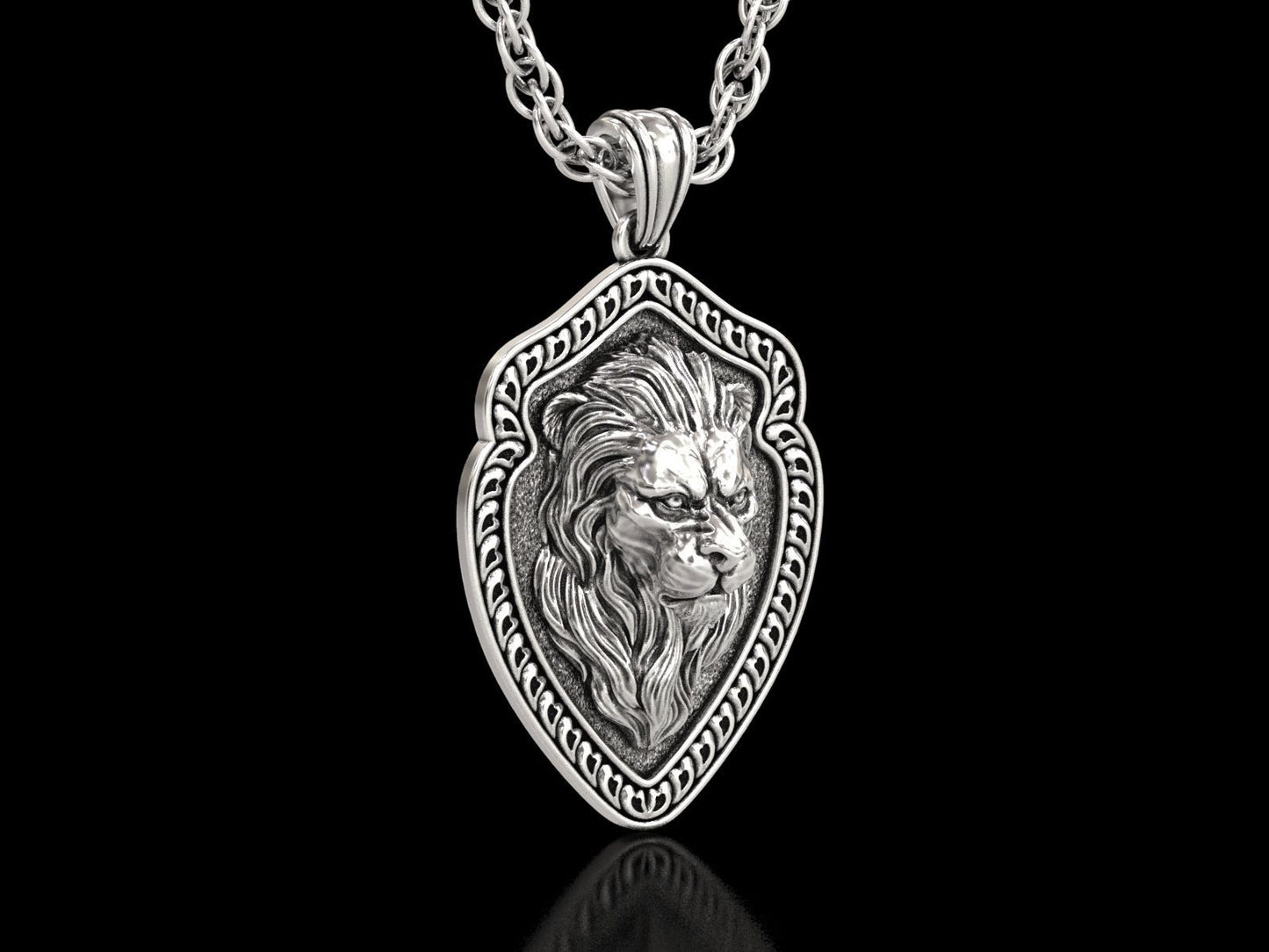 14k Solid Gold Lion Pendant / Gold Lion Necklace / Calm Lion Head Necklace / Lion Jewelry / Lion Hand Made Necklace / Unisex Great Gift Idea