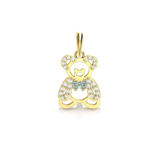 14K Solid Gold Teddy Bear Pendant with Diamonds / Boy & Girl Diamond Teddy Bear Pendant for Her / Gift for Her