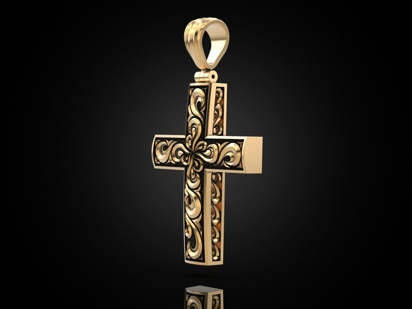 14K Solid Gold Air cross pattern Cross Necklace / Crucifix Pendant / Gold Celtic Cross / Gold Unisex Cross/ 40mm X 31mm / 20 Grams - JewelsnGlitters